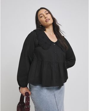 Simply Be Broderie Collared Blouse - Black