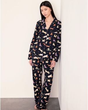 Chelsea Peers Classic Long Button Up Set - Blue