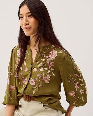 Monsoon Amelie Floral Embroidered Blouse - Green