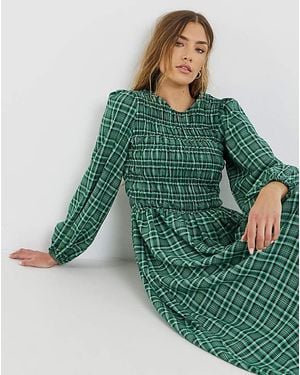 Simply Be Shirred Check Midi Dress - Green