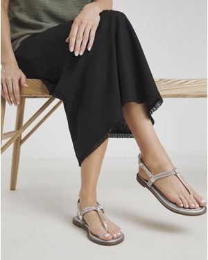 Simply Be Diamante Sparkly Toe Post Sandal Wide - Black