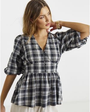 Simply Be Brushed Cotton Puff Sleeve Tea Blouse - Black