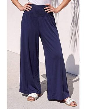 Roman Roman Shirred Wide Leg Trouser - Blue