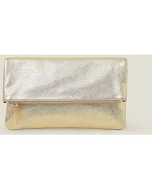 Accessorize Leather Metallic Clutch - Natural