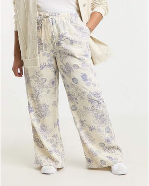 Simply Be Tie Waist Wide Leg Linen Mix Trousers - White