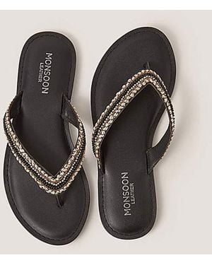 Monsoon Harper Beaded Leather Flip Flops - Black