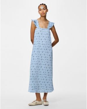 Pieces Flora Strap Flounce Jersey Dress - Blue