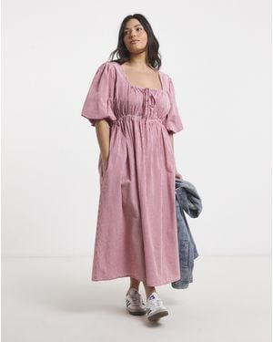 Simply Be Seersucker Midi Dress - Pink