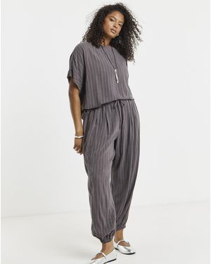 Simply Be Pinstripe Tie Waist Top - Grey