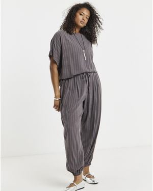 Simply Be Pinstripe Tie Waist Top - Grey