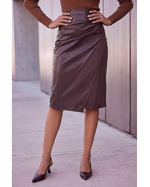 Roman Roman Faux Leather Ruched Wrap Skirt - Purple