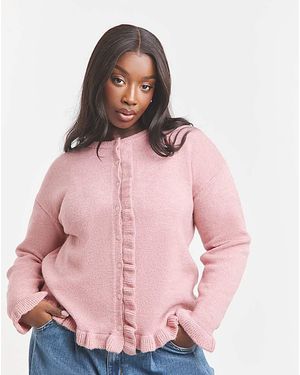 Simply Be Ruffled Frill Knit Cardigan - Pink