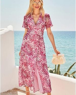 Sosandar Animal Chiffon Midi Dress - Pink