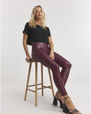 Simply Be Seam Detail High Waist Pu Leggings - Red