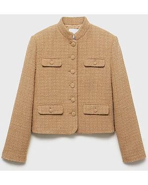 Mango Tweed Jacket With Stand Up Collar - Natural