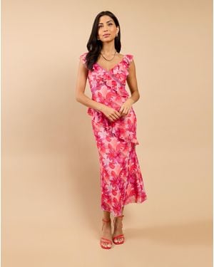 Little Mistress Lm Floral Ruffle Midaxi - Pink