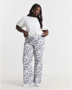 Simply Be Floral Denim Wide Leg Jeans - White