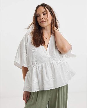 Simply Be Applique Floral Smock Blouse - White