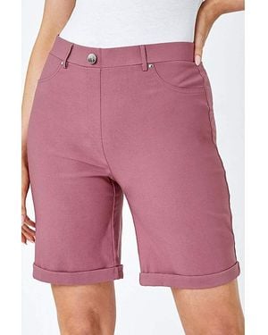 Roman Roman Elastic Waist Turn Up Shorts - Red