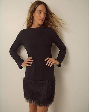 Monsoon Fina Knitted Fringe Mini Dress - Black
