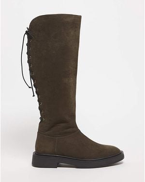 Simply Be Lace Up Back Knee Boots Ex Wide Sc - Brown