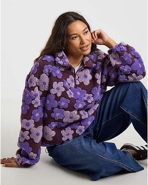 Simply Be 1/2 Zip 3D Floral Borg - Purple