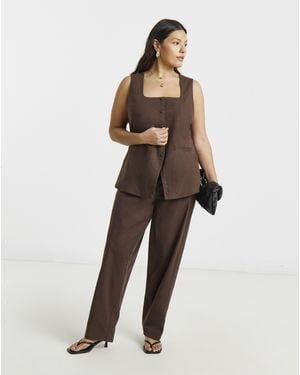 Simply Be Choc Linen Barrel Trousers - Brown