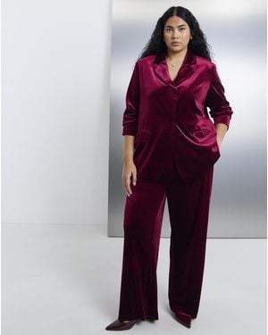 Simply Be Velour Wide Trouser - Red