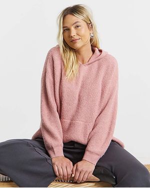 Simply Be Ribbed Knitted Hoodie - Pink
