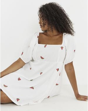 Simply Be Embroidered Fruit Skater Dress - White