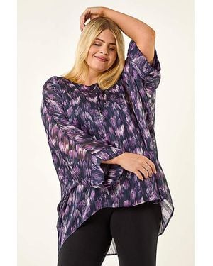 Roman Curve Swirl Print Metallic Top - Purple