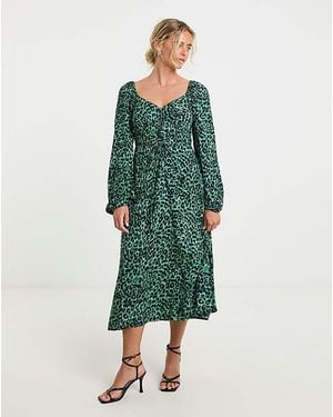 Simply Be Animal Print Corset Detail Midi Dress - Green