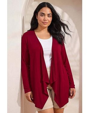 Roman Curve Waterfall Front Cardigan - Red