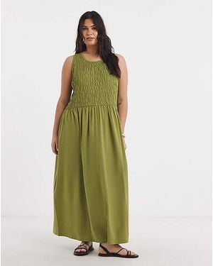 Simply Be Shirred Jersey Midi Dress - Green