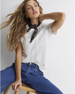 Simply Be All Over Stretch Broderie T-Shirt - Blue