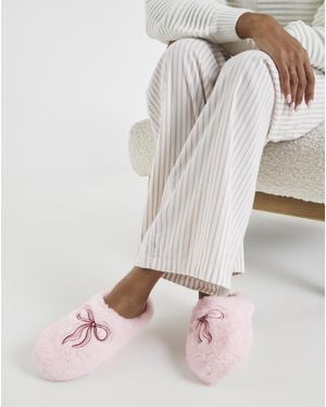 Simply Be Bow Full Fluffy Slipper Extra Wide - Pink