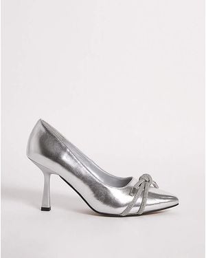 Simply Be Diamante Knot Heeled Shoes Ex Wide Fit - White
