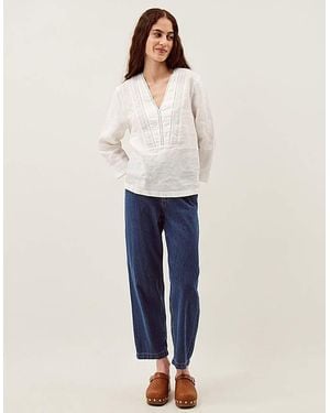 Monsoon Jayla V-Neck Lace Linen Blouse - White
