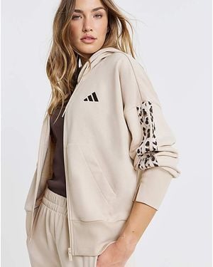adidas Animal Print 3-Stripes Hooded Top - Natural