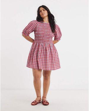 Simply Be Shirred Check Smock Dress - Pink