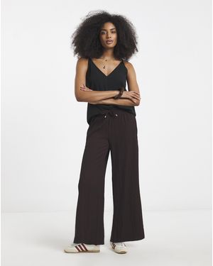 Simply Be Jersey Textured Wide Leg Trousers - Brown