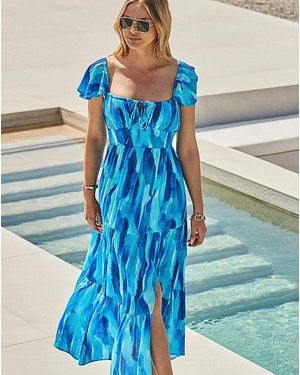 Sosandar Abstract Crinkle Maxi Dress - Blue
