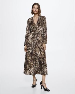 Mango Pluma Animal Print Fluid Dress - Brown