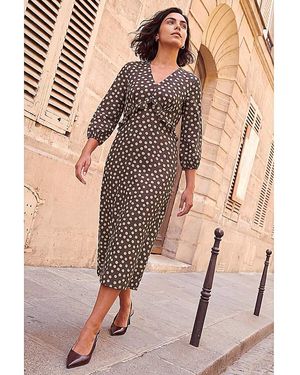Roman Roman Frill Polka Dot Midi Dress - Brown