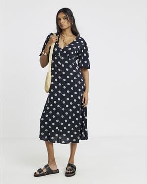 Simply Be Spun Viscose Button Up Midi Dress - Blue