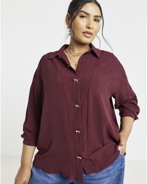 Simply Be Bow Button Shirt - Purple