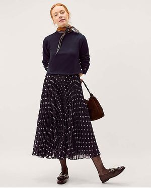 Monsoon Daisy Spot Pleated Midi Dress - Blue