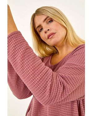 Roman Curve Textured V-Neck Stretch Top - Pink