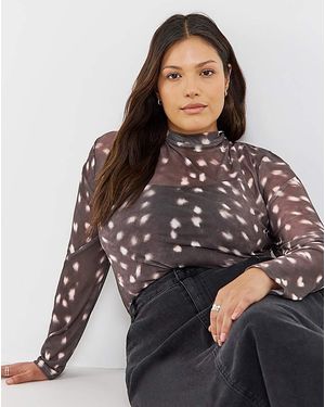 Simply Be High Neck Mesh Top - Brown