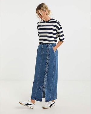 Simply Be Lace Detail Denim Maxi Skirt - Blue